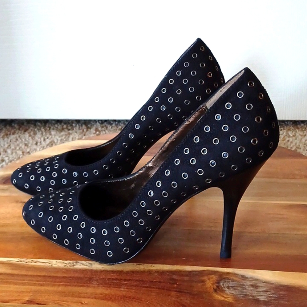 Black Rivet Suede-Like Victor Alfaro Heels